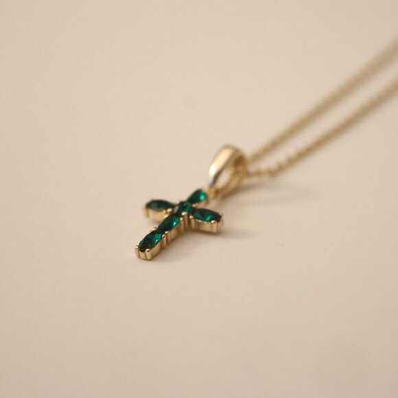 Emerald Cross Necklace - Picture 8 of 9